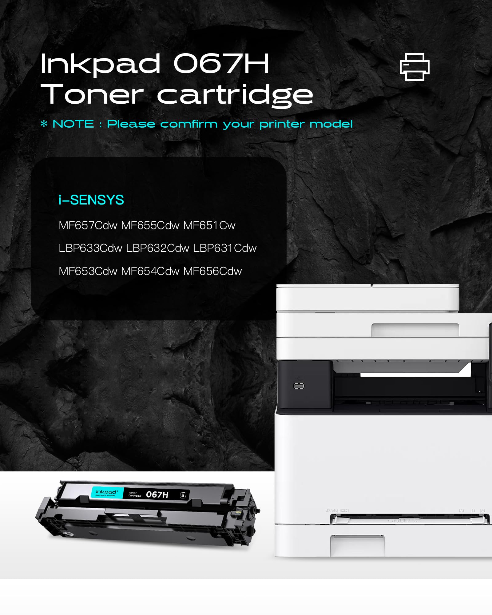 iNKPAD MF656Cdw 067H Toner di alta qualità per Canon 067 Toner per stampanti Canon imageCLASS MF656cdw MF654Cdw LBP633Cdw e LBP632Cdw (1 confezione, nero)