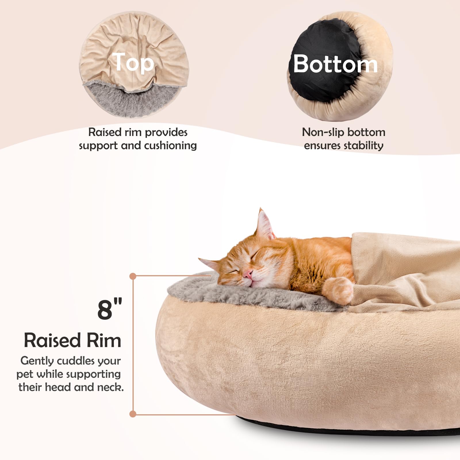 JOEJOY Cama pequeña para perros y gatos con manta con capucha, acogedora cama de lujo para cachorros, cama redonda calmante antiansiedad para perros, cama cueva para madriguera, parte inferior