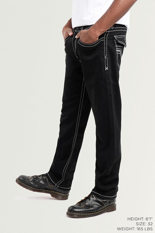 CULTURA Men’s Cotton Relaxed Slim Fit Saddle Stitch Stretch Denim Jeans | Black 36 X 32 by CULTURA AZURE - Used condition - Image 3