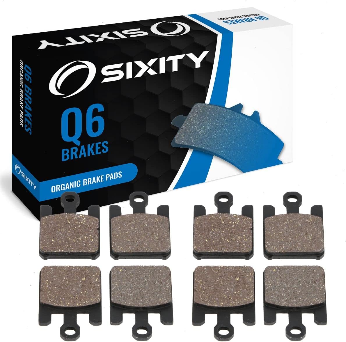 Sixity Q6 Front Organic Brake Pads compatible with Kawasaki VN1600B Vulcan 1600 Mean Streak B7F B7FA B8F B8FA 2007-2008 Complete Set