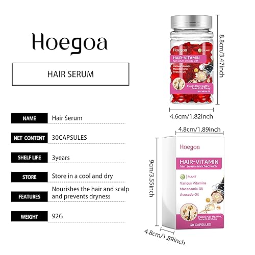 Miniatura 9 de Hoegoa Cápsulas de suero de vitaminas para el cabello con macadamia y aceite de aguacate, vitaminas a base de plantas para el crecimiento del