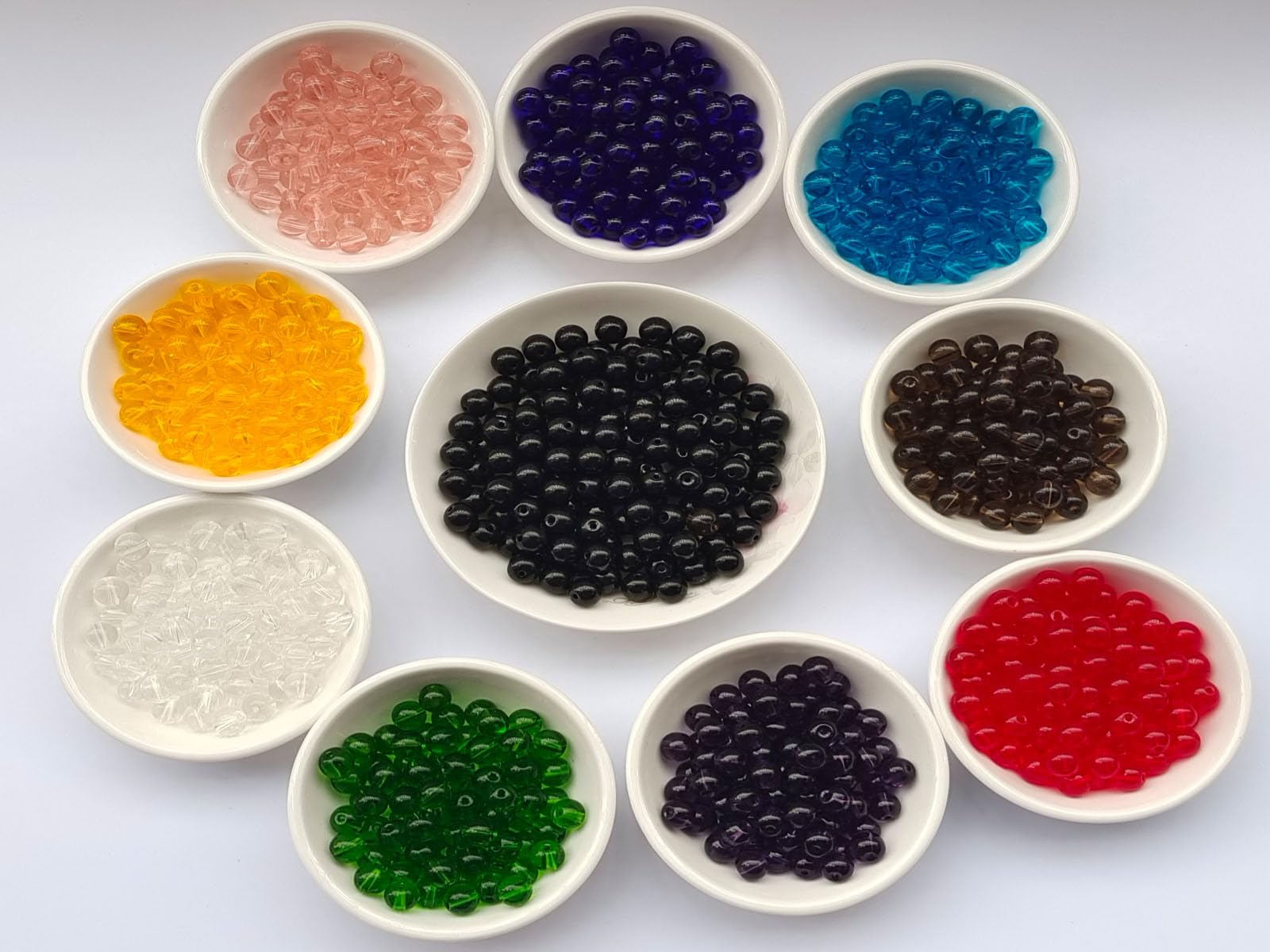 Lot de 500 perles en verre rondes lisses de 6 mm, 10 couleurs, pour fabrication de bracelets, colliers, bijoux, loisirs créatifs (6 mm, 50631, couleurs mélangées 1)