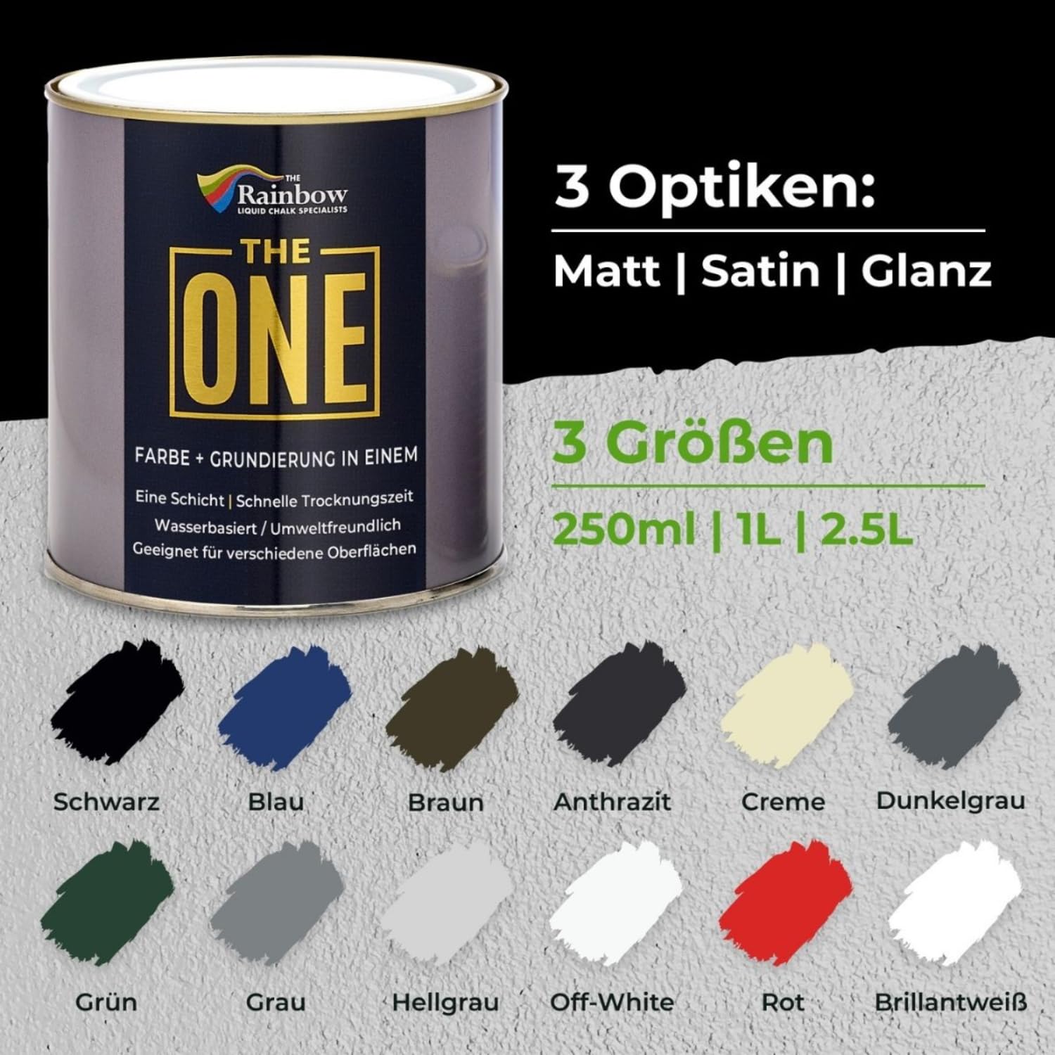THE ONE All-In-One Farbe & Grundierung Schwarz 1 L Formel für mehrere Oberflächen mit 1 Anstrich