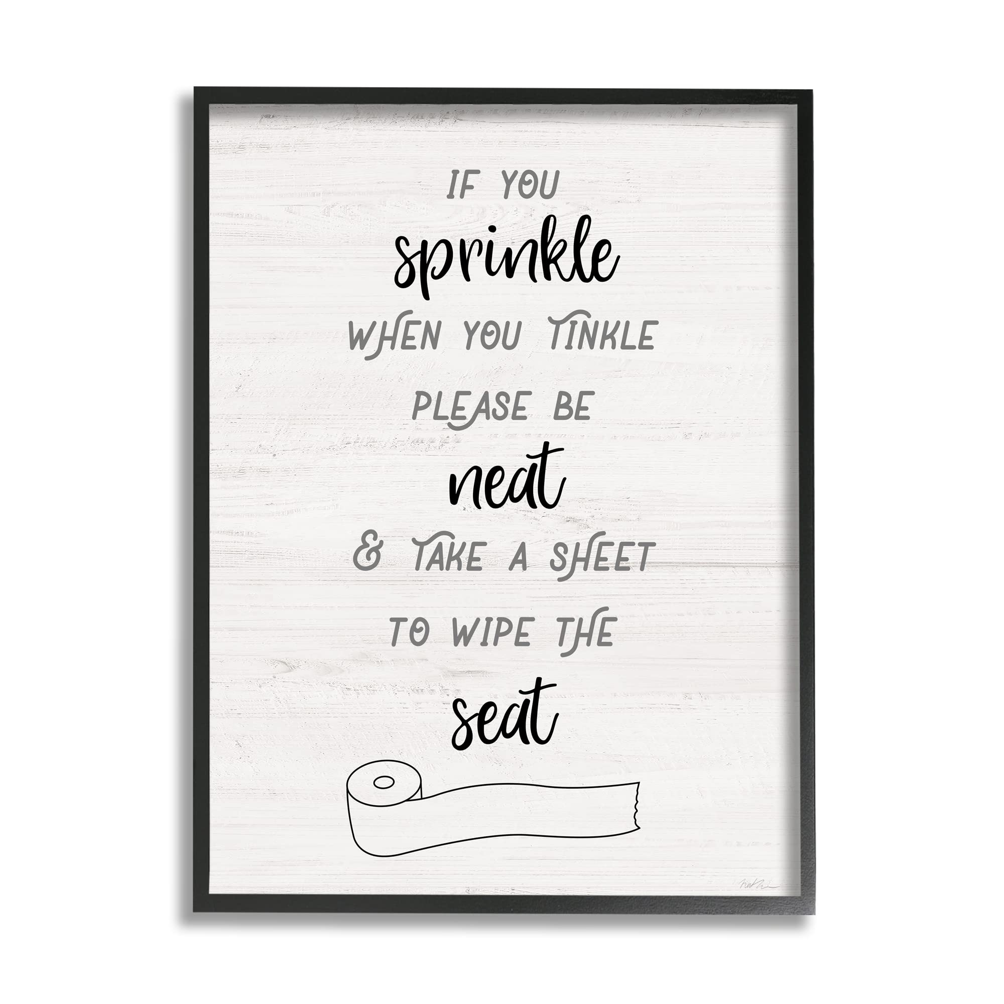 Stupell Industries Sprinkle When Tinkle Phrase Neat Wipe Seat Bathroom, Designed by Natalie Carpentieri Black Framed Wall Art, 16 x 20