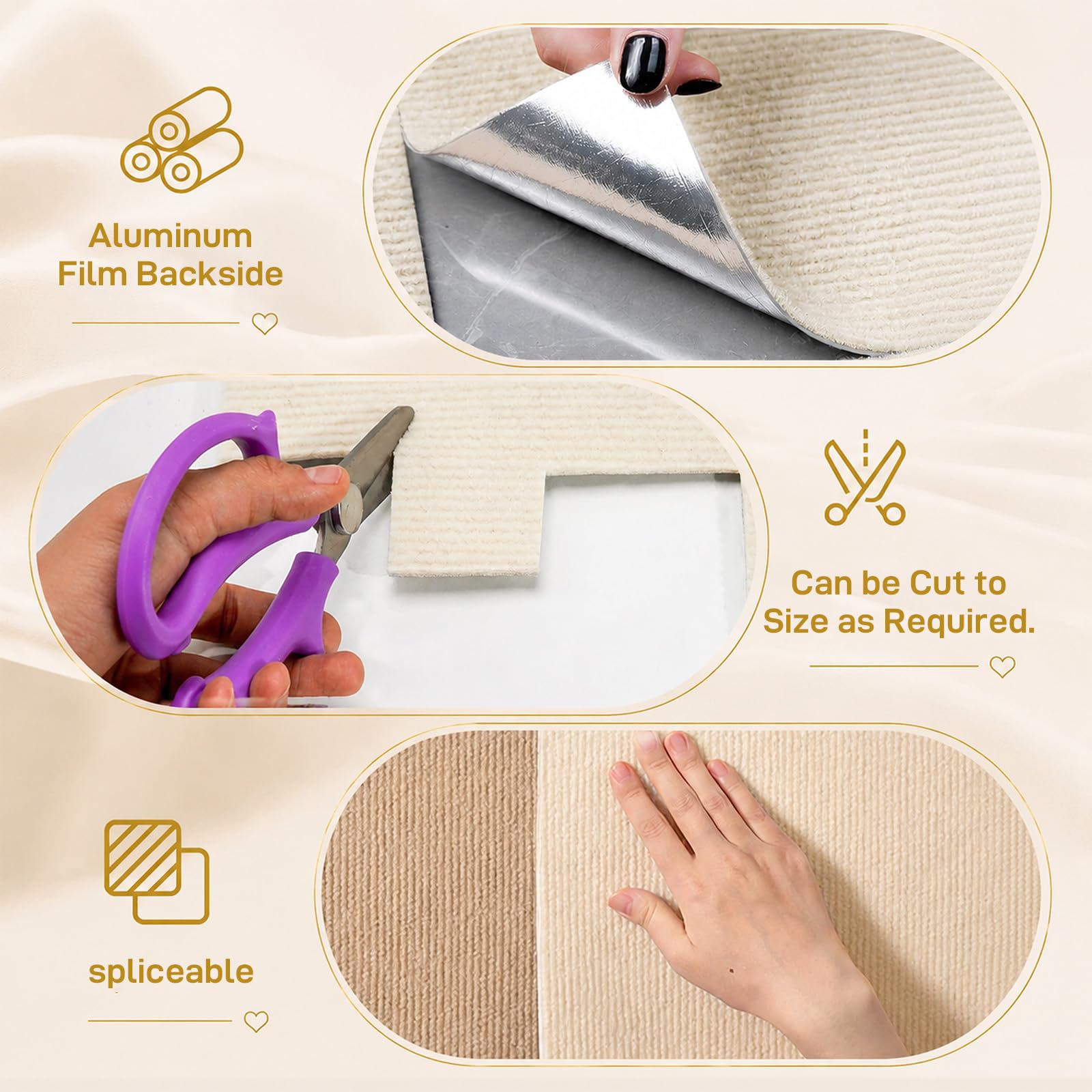 Teppichfliesen Selbstklebend 50x50cm Teppichboden | 10 Stück | 2.5m², Beige