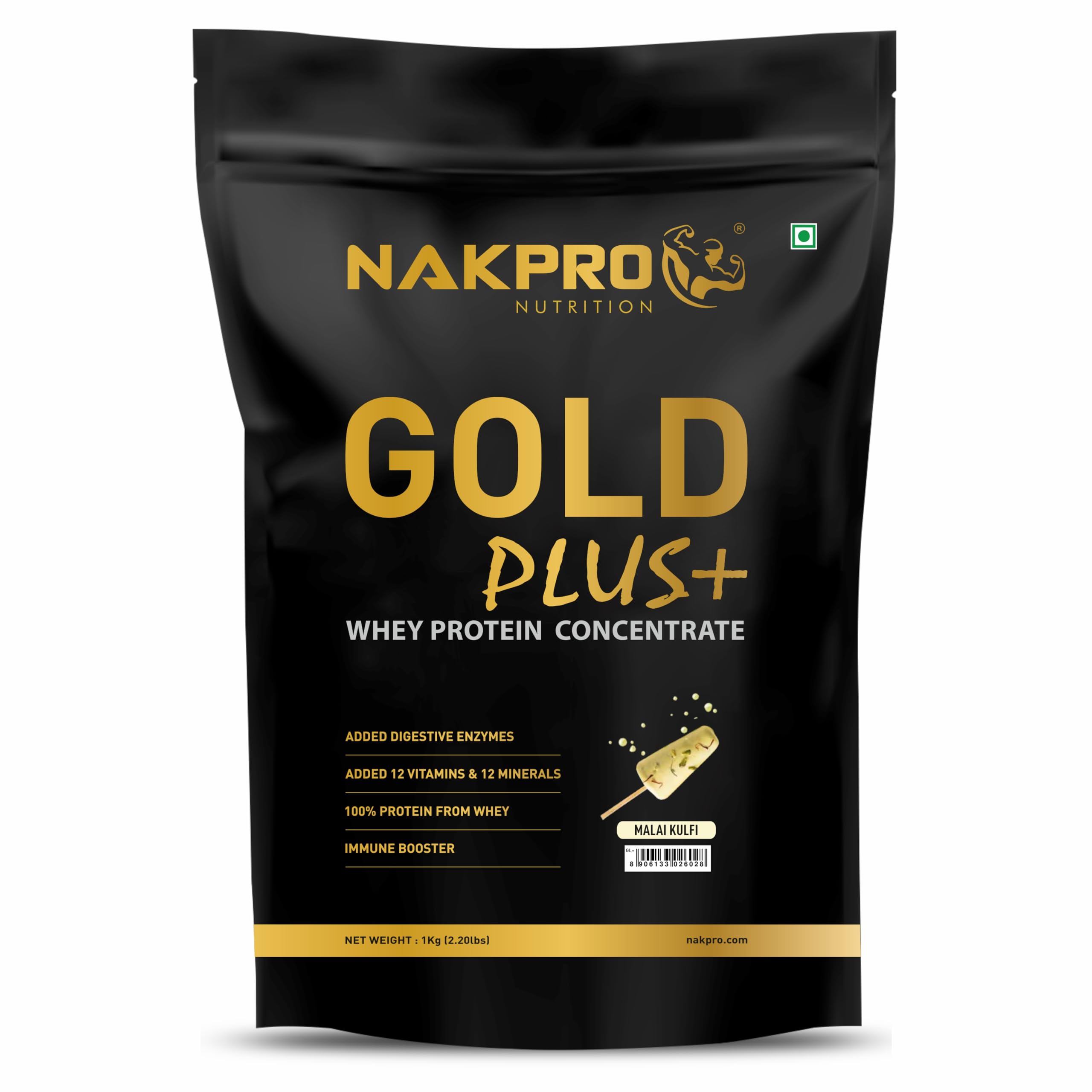 NAKPRO Gold Plus+ Whey Protein Concentrate with Digestive Enzymes | 25.46g Protein, 5.57g BCAA | Added Vitamins & Minerals (1 Kg, Malai Kulfi) (B0C8DG6FFF) Amazon Price History, Amazon Price Tracker