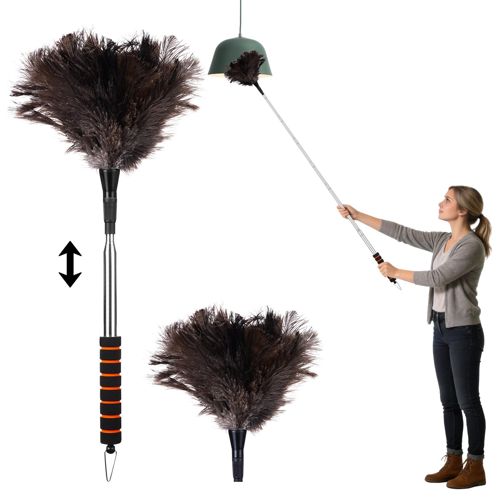 Vicloon Large Ostrich Feather Duster, 59 Inch Extendable Ostrich Feather Duster, Fluffy Natural Genuine Feathers, Cleaning Tool For Cleaning Cobweb High Ceiling Fan Blinds Cars