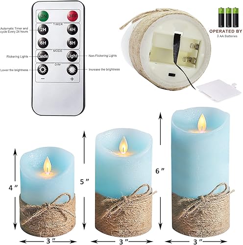 Miniatura 3 de Velas sin llama azul océano, velas LED de pilar con control remoto y temporizador, velas decorativas parpadeantes para regalos, fiestas, bodas,