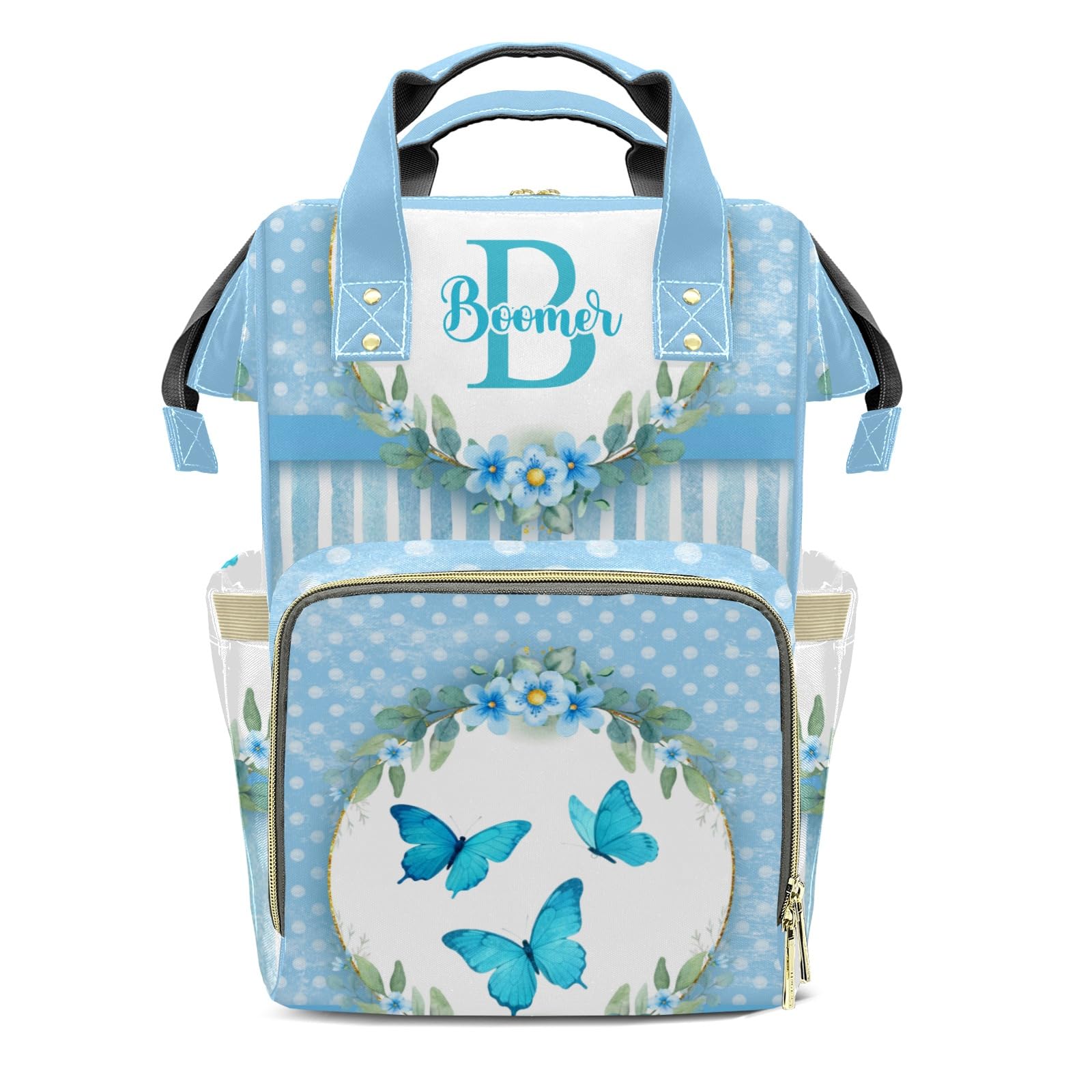 Personalized Diaper Bag Backpack Gift Watercolor Floral Wreath Dot Butterfly Ultimate Nappy Bag: Spacious, Waterproof &amp; Perfect for Travel