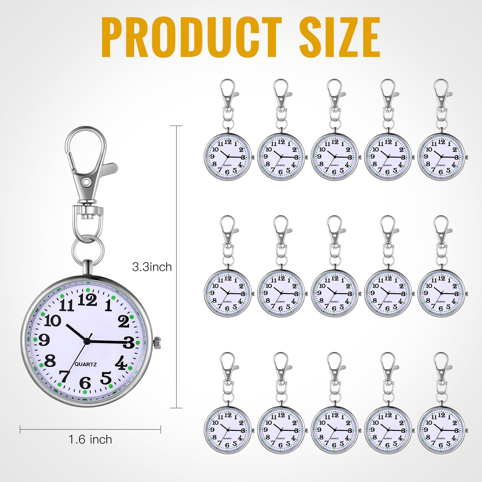 Outus 15 Pieces Quartz Nurse Pocket Watch Round Doctor Brooch with Key Buckle Hanging Nurse Watch Clip on Doctors(Silver White)