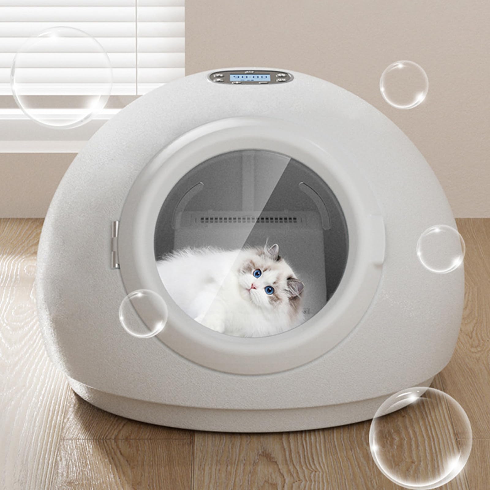 Caja secadora para mascotas de 55L para gatos y perros pequeños, Caja secadora automática para gatos ultra silenciosa de 50 dB, secado de cuerpo completo de 360 ​​° y control de temperatura,110V