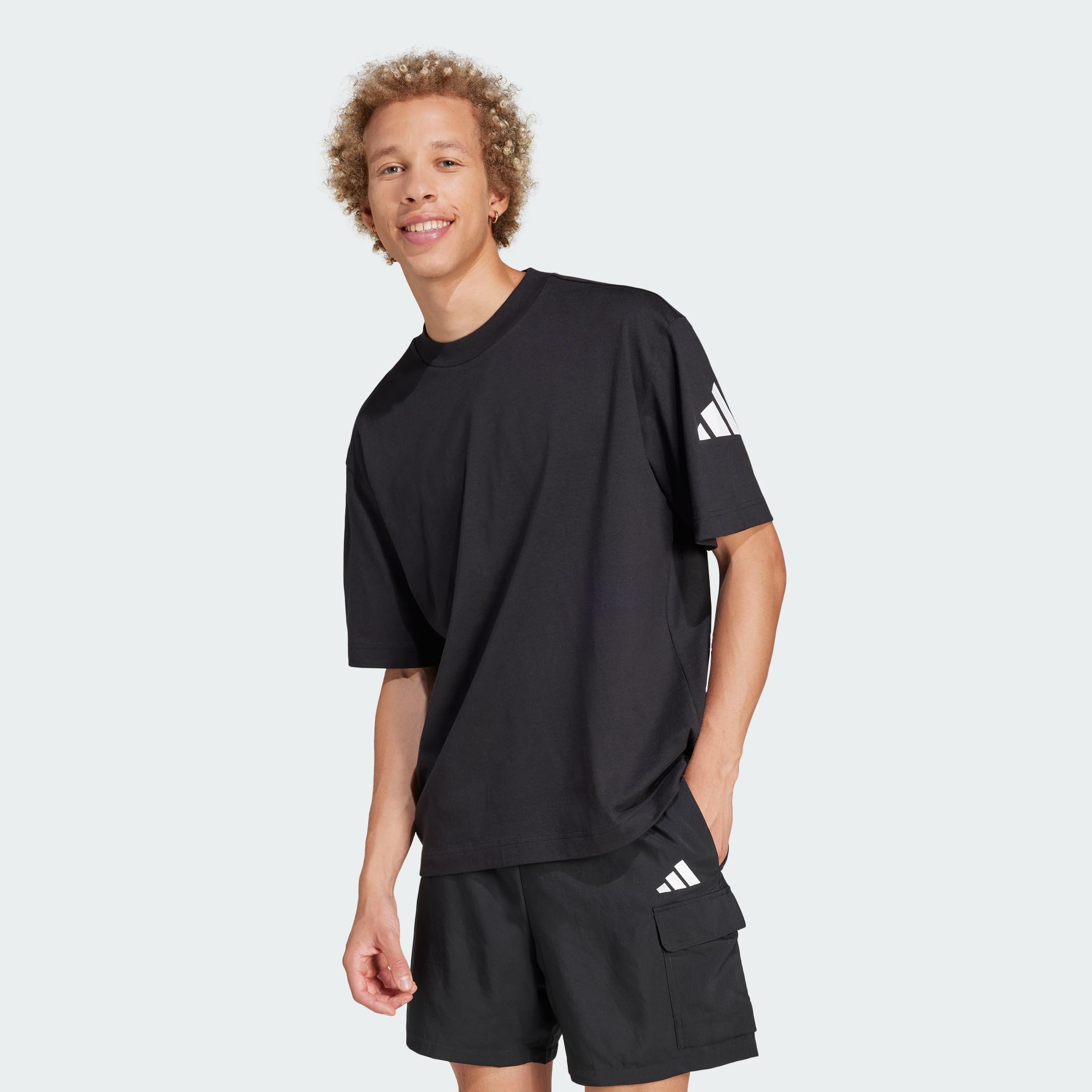 Adidas Men Essentials Loose Fit 3 Bar Logo Tee White