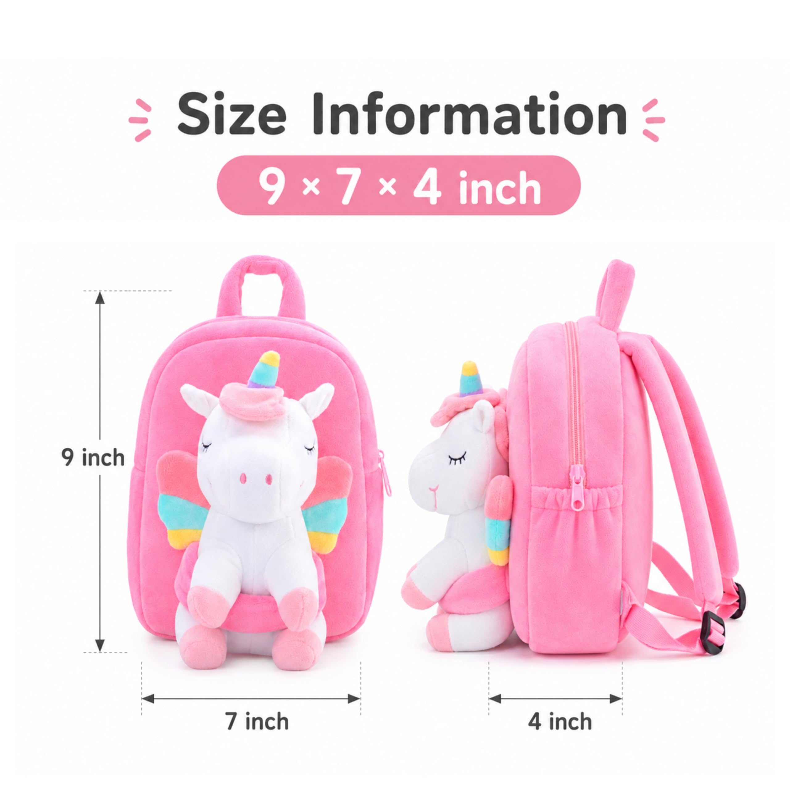 Gloveleya Unicorn Kids Backpack – Soft Plush Toddler Backpack for Girls, Cute Back-to-School Gift, Preschool Bag for Snacks, Toys & Books, Travel & 
