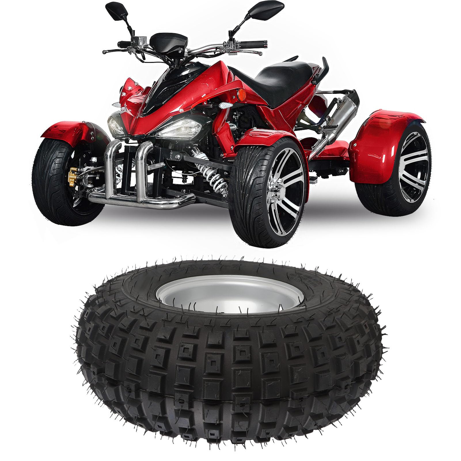 Ausla Pneus de VTT 16x8-7 avec Jantes, Alliage en Aluminium All Terrain 4 Trous Tire de Roue avec Jantes Assorties pour UTV Quad Off Road Go Kart, Charrette, Mini Vélo, Tondeuse à