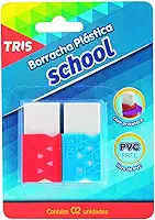 Borracha Branca Plástica com Capa Protetora, Tris, School, 2 Unidades, Cores Sortidas