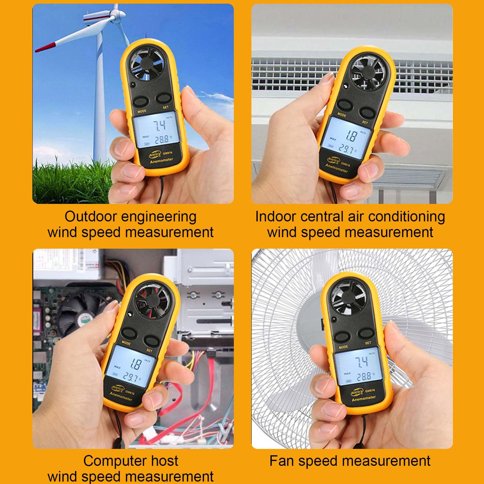 Anémomètre numérique portable pour mesurer la vitesse du vent/la température/le refroidissement éolien, pour drone, voile, surf, pêche