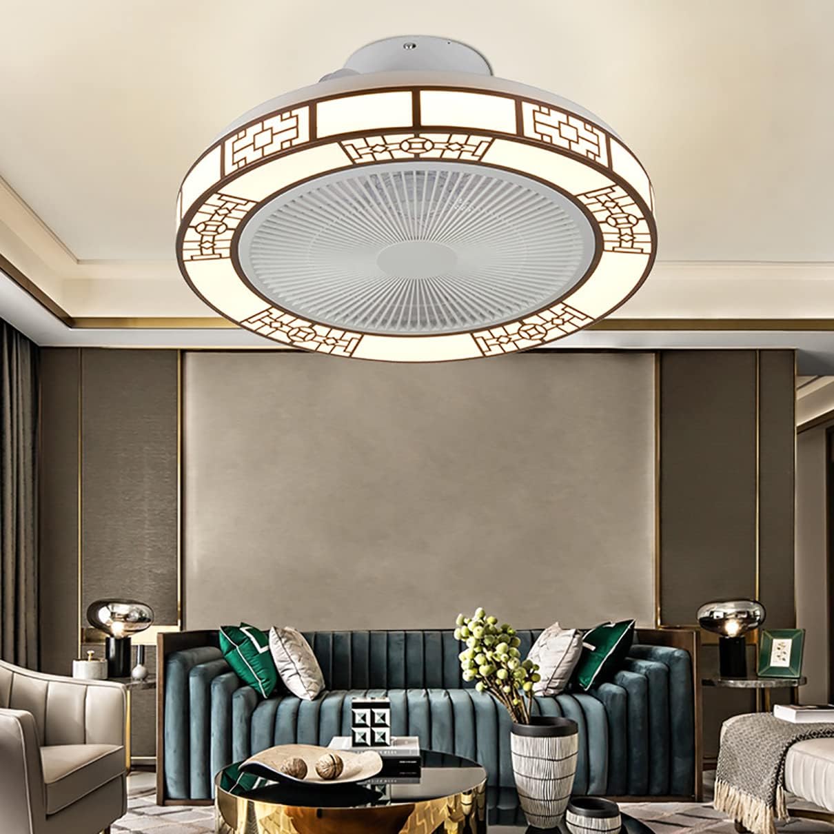 YUEGOO Ceiling Fans with Lamps,Ceiling Fan with Light 3 Colors Dimmable Silent Remote Control Bedroom Fan Ceiling Lights with Timer Modern Indoor Dining Room Lounge Fan with Ceiling Light/a