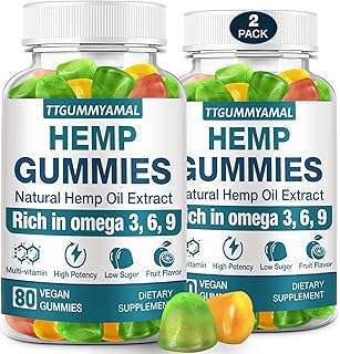 (2 Pack) Hemp Gummies for Sleep Stress,Anxiety Pain-High Potency Extra Strength Hemp Oil Extract Organic Edible Gummies for Adult