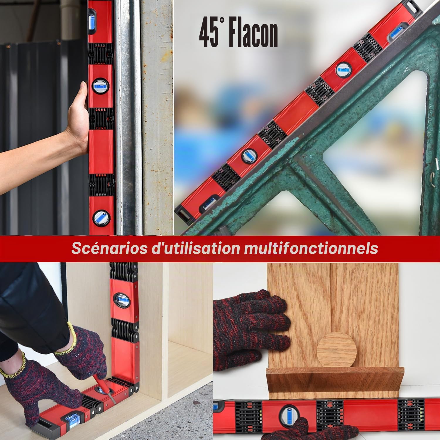N&S Juvyig - Outil multifonction pliable pour la menuiserie, outil de mesure multi-angle pour la menuiserie, nivellement précis dans n'importe quelle position, règle