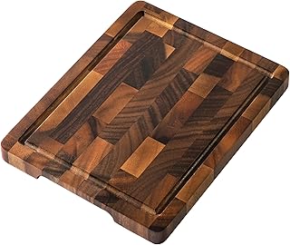 Walnut Wood Small Cutting Board, Compact Chopping Board with Deep Juice Groove, Knife Friendly & Non-Slip Design, 10x8x0.8 Inch for Fruit Cheese Prep