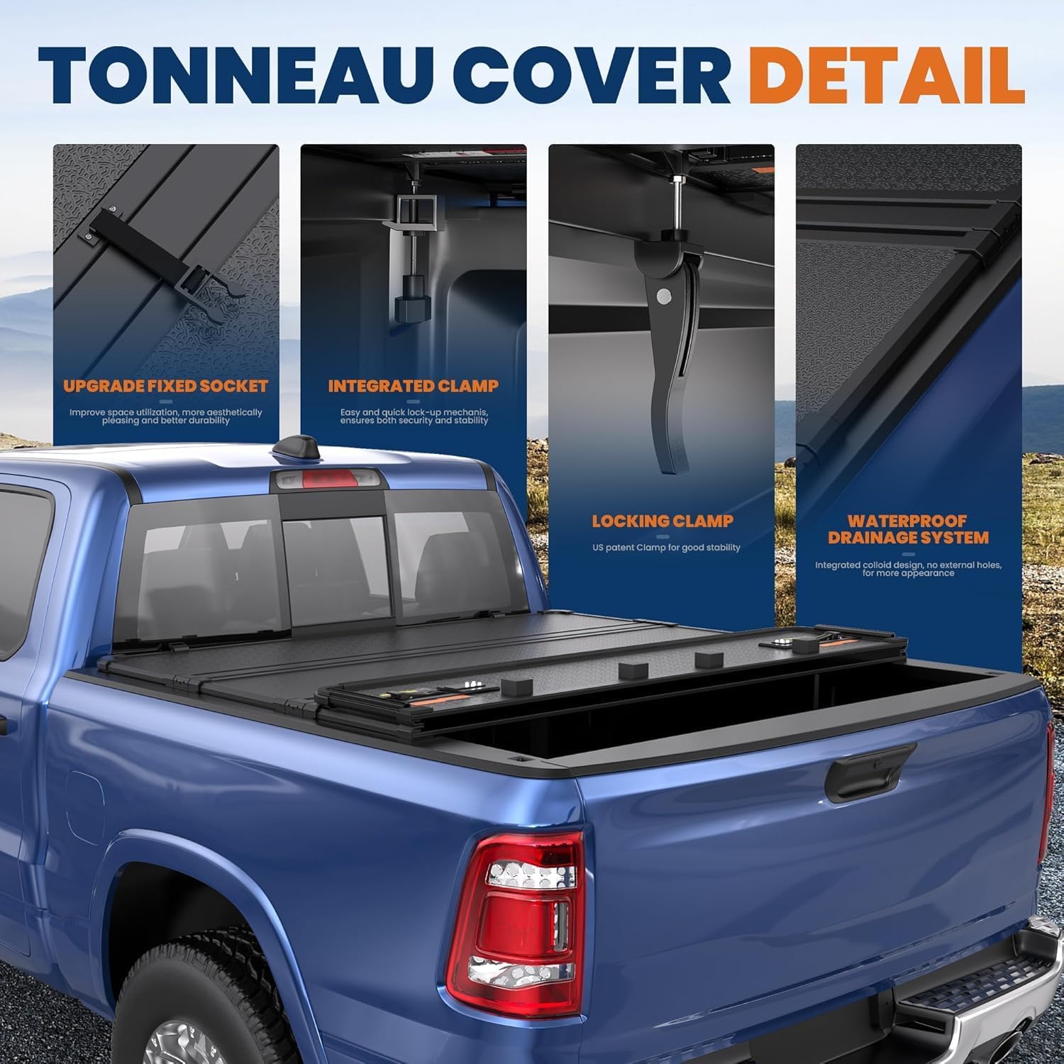 KUIPERAUTO 5.7FT Fiberglass Hard Quad Truck Tonneau Cover Compatible for 2009-2026 Dodge Ram 1500 Classic & New Body -5.7 FT Bed w/o Ram Box 67.4 inch