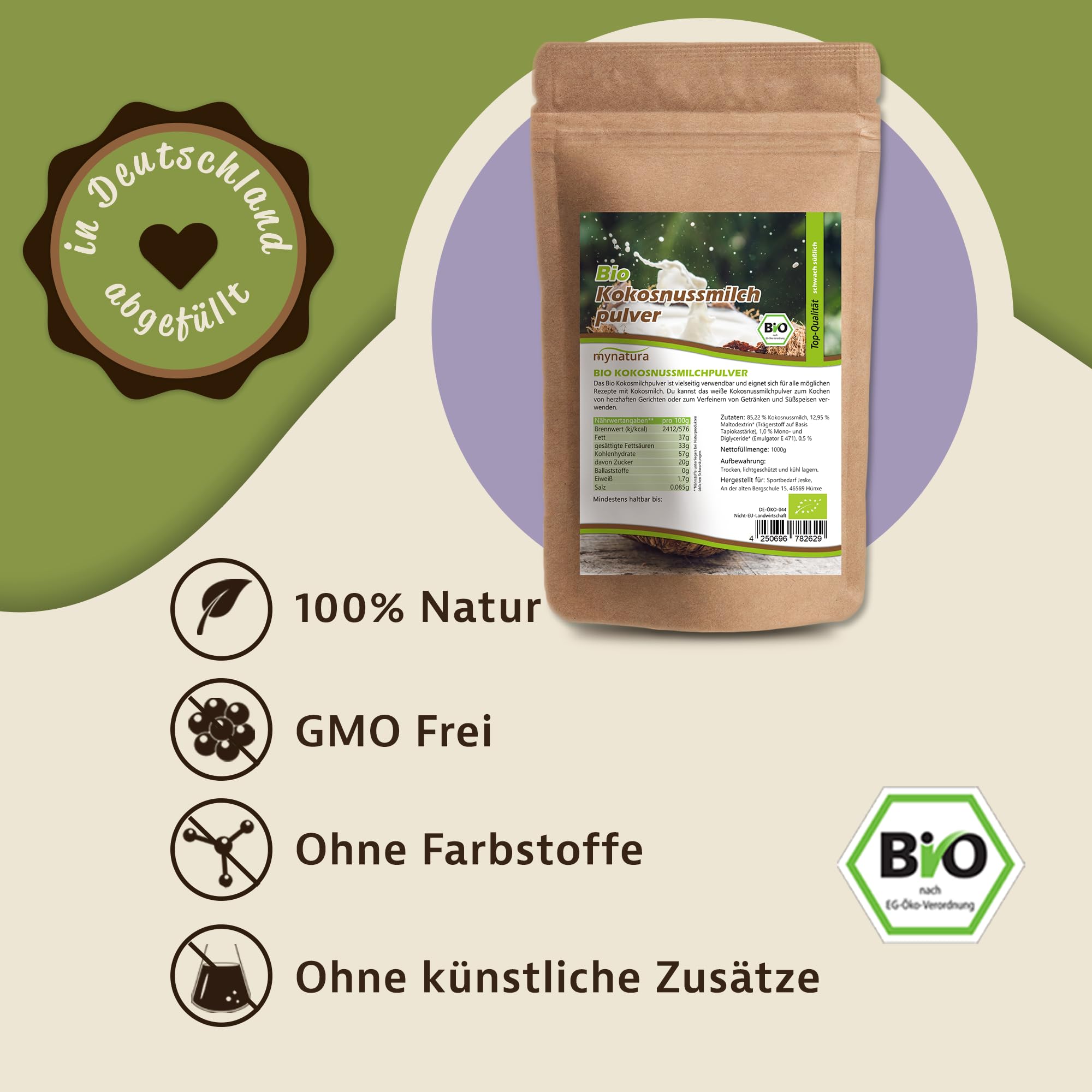 mynatura Bio Kokosmilchpulver Kokosmilch | Pulver | Kochen | Backen | Dessert | Kokosnuss | Ernährung | Nachtisch | süß (1x1kg)