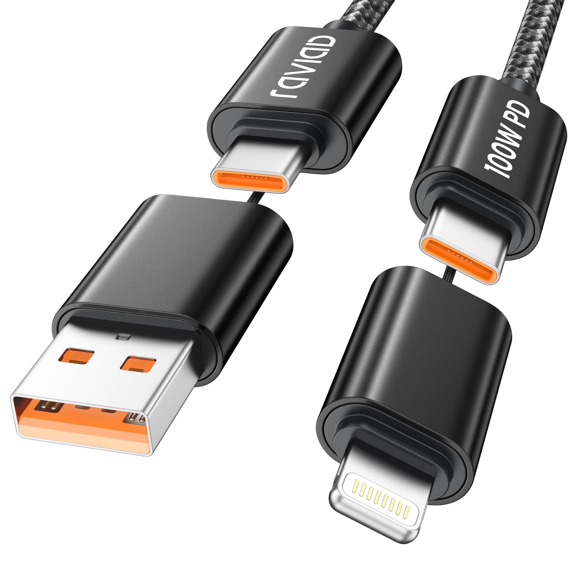 RAVIAD 100W Multi USB Kabel [1M], 4 in 1 Multi Ladekabel 3A Schnellladekabel USB C/USB A auf USB C Kabel, USB C/USB A auf Lightning Kabel für iPhone 17/16/15/14, iPad, Samsung, Huawei, MacBook Pro/Air