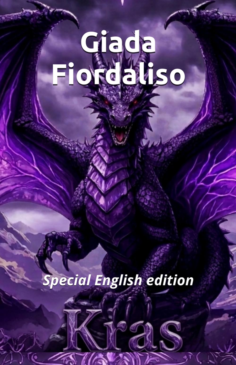 Kras special English full-colour edition with different images on the background of each page, cover with purple dragon: Special English edition