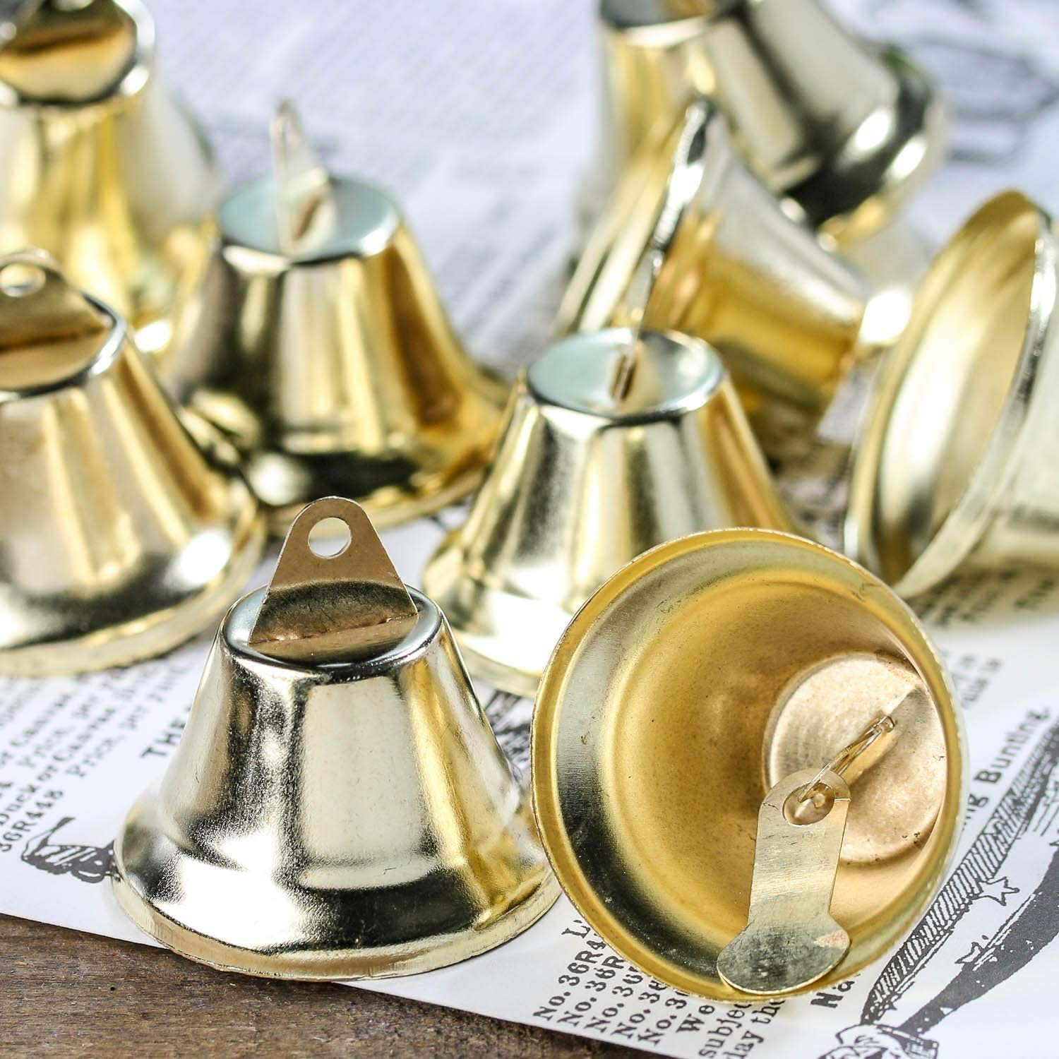 Package of 30 Shiny Metallic Gold Liberty Bells for Crafting, Favors, Weddings and Christmas Holiday Decorating