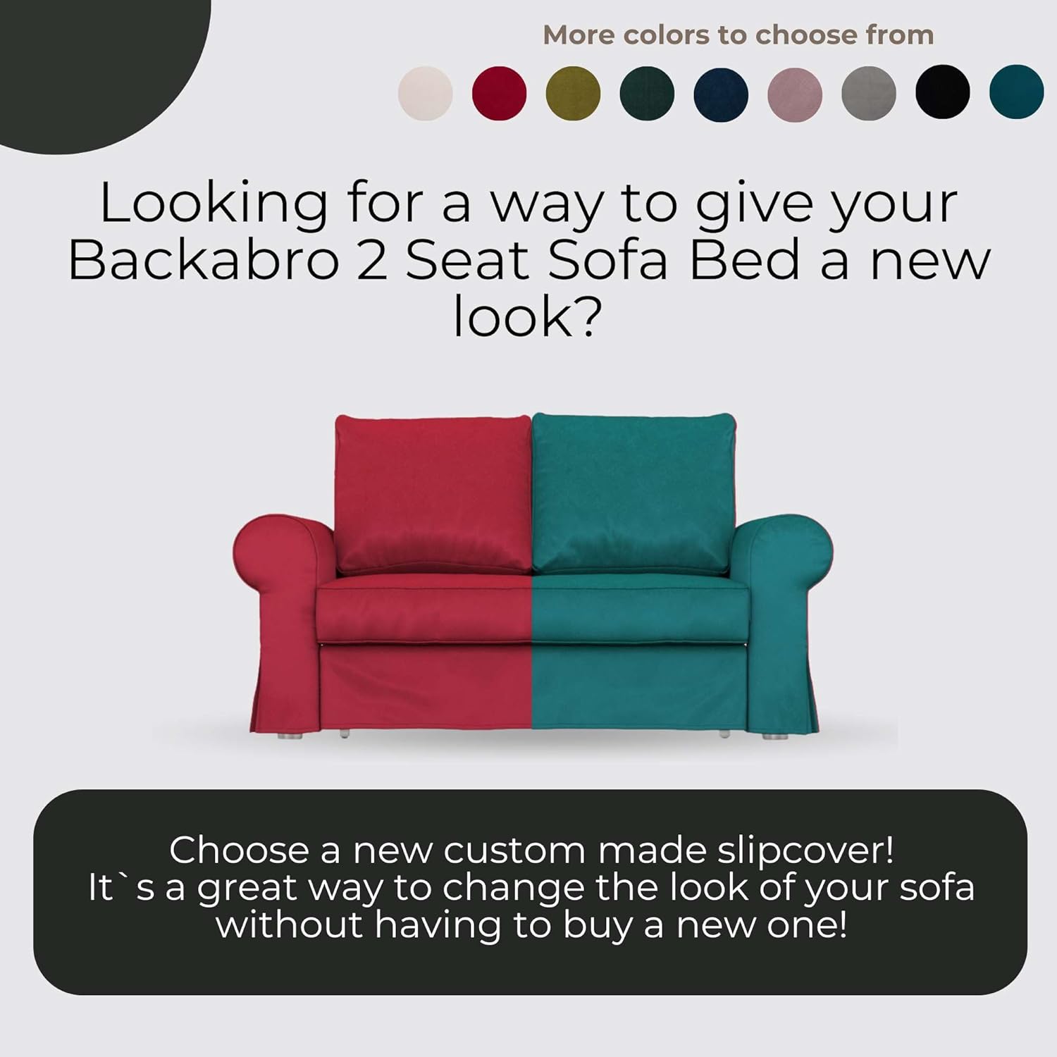 comfortly Cover for Backabro 2 Seat Sofa Bed, Replacement Slipcover, Heavy Duty 5 pcs Cover, Soft Durable Washable Pet-Friendly Fabric, Easy to Clean & Replace (Tiffany - Black)