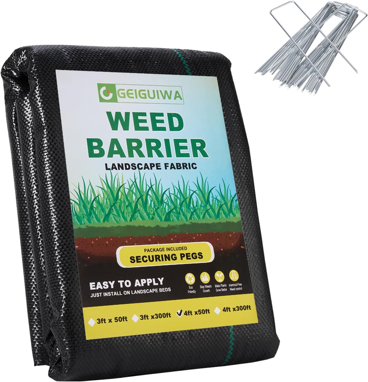 Winisok Weed Barrier Landscape Fabric Heavy Duty, 4FT x 50FT Thicken Garden Fabric