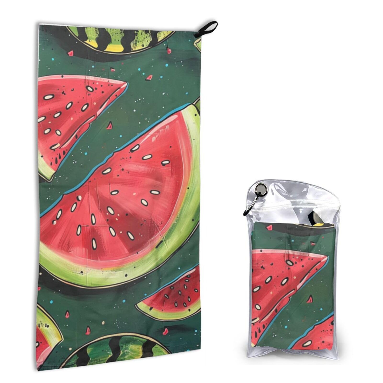 BWWHCCTI Quick Dry Hand Towel With Bag - Watermelon Printed Super Absorbent Face Cloth Microfiber Travel Sports Towels 40x80cm