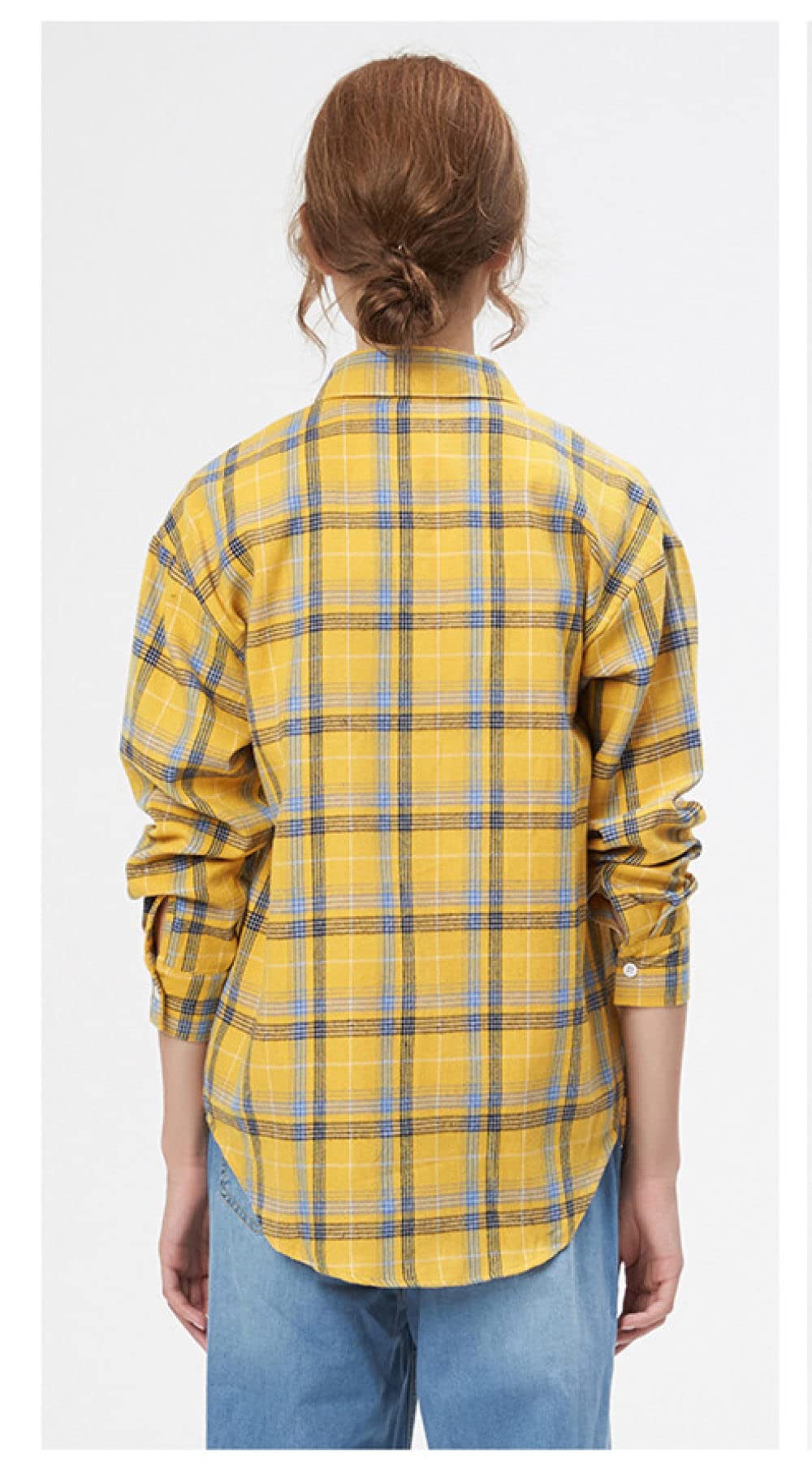 MIDJ Blusen Damen,Damenhemd Flanellhemd Retro Hellblau Karierte Hemden Jacke Langarmhemden Schicke Hemden Dicke Leichte Jacken Holzfällerhemden