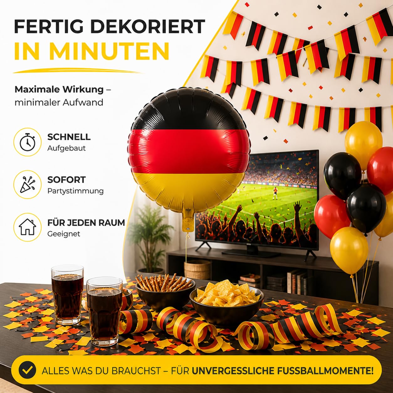 XXL Dekoset Fanartikel Deutschland Dekoration Set - Luftballons uvm. mit über 50 Teilen für Fußball WM 2026 - 5