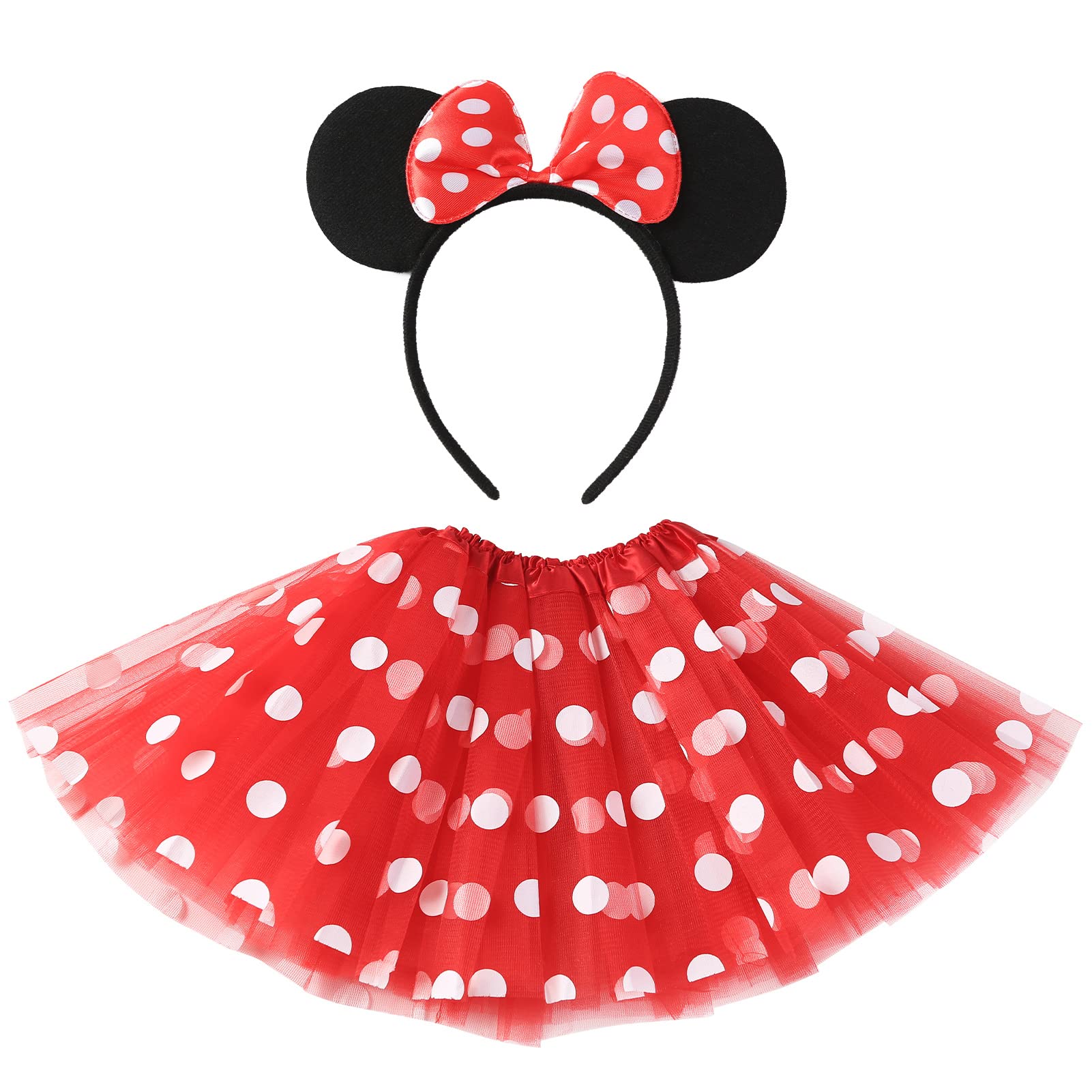 Cumwoen Polka Dots Tutu with Mouse Ears Headband Girls Ballet Dance Trip Outfit