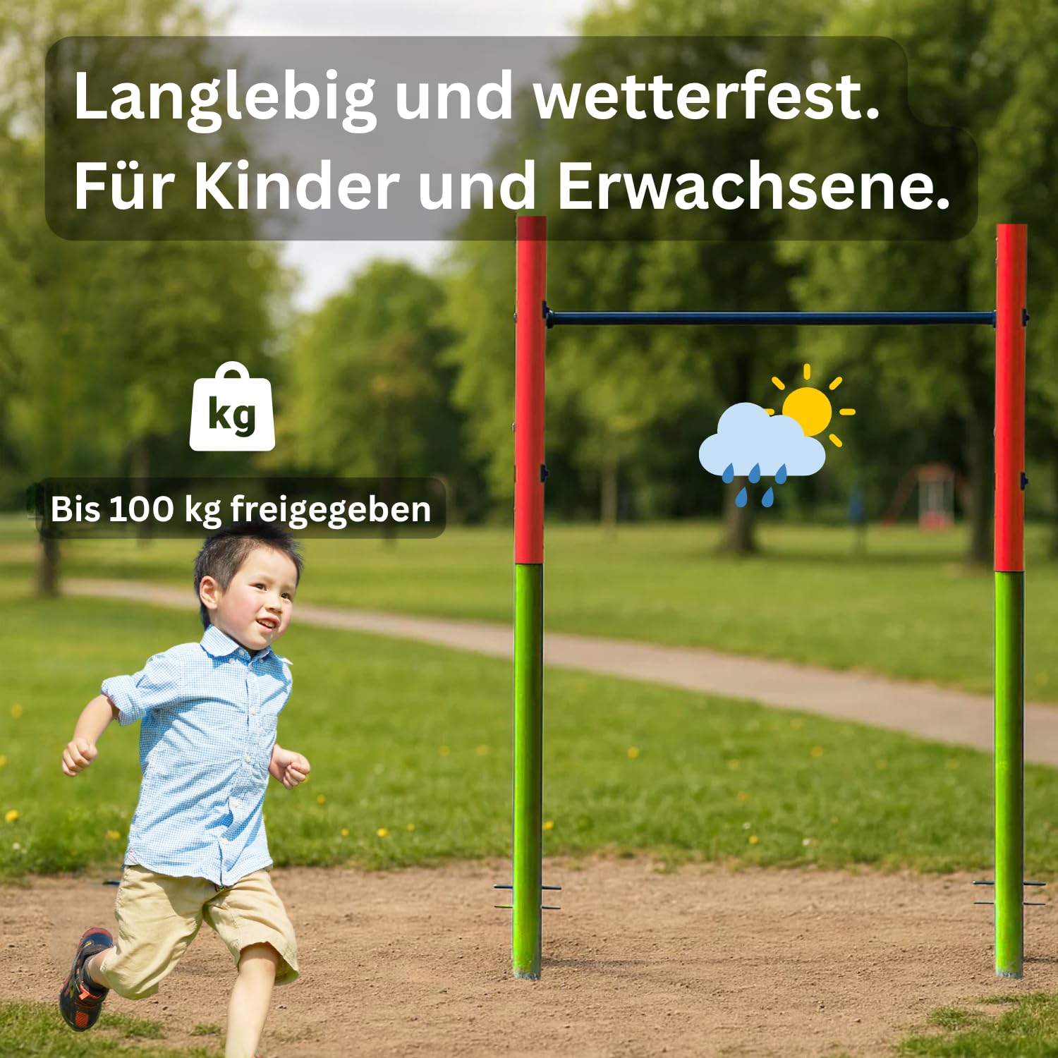 Best Sporting Garten-Turnreck Einzel-Turn-Reck, Garten-Reck, grün-rot-blau, Rot, 154 x 118 cm, 61390