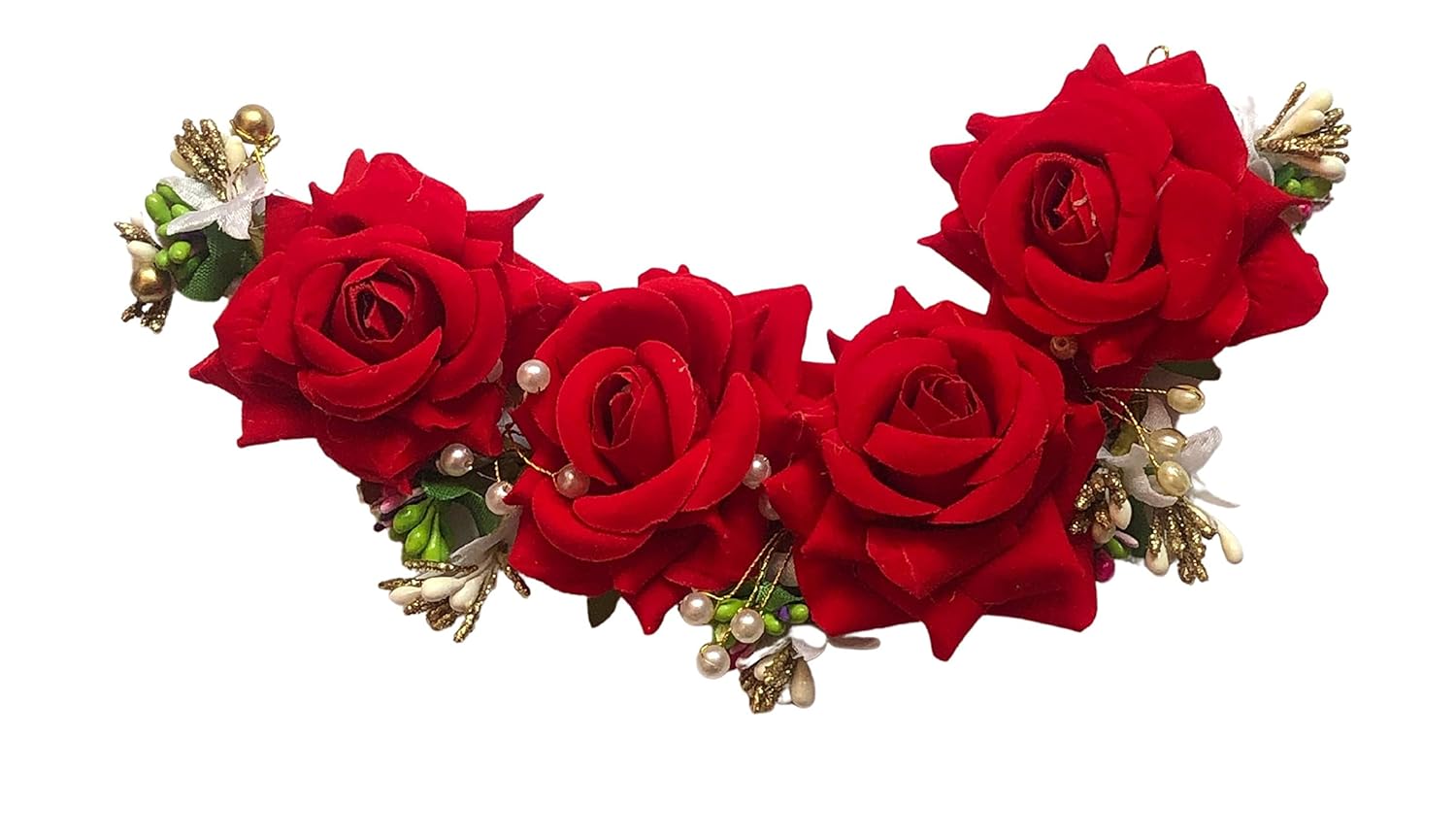 Samyak Beautiful Pearl And Handmade Rose Flowers Hair Bun | Hair Juda Pin | Hair Wedding Bridesmaid Bridal Hair Jewellery Artificial Gajra Veni (Red)