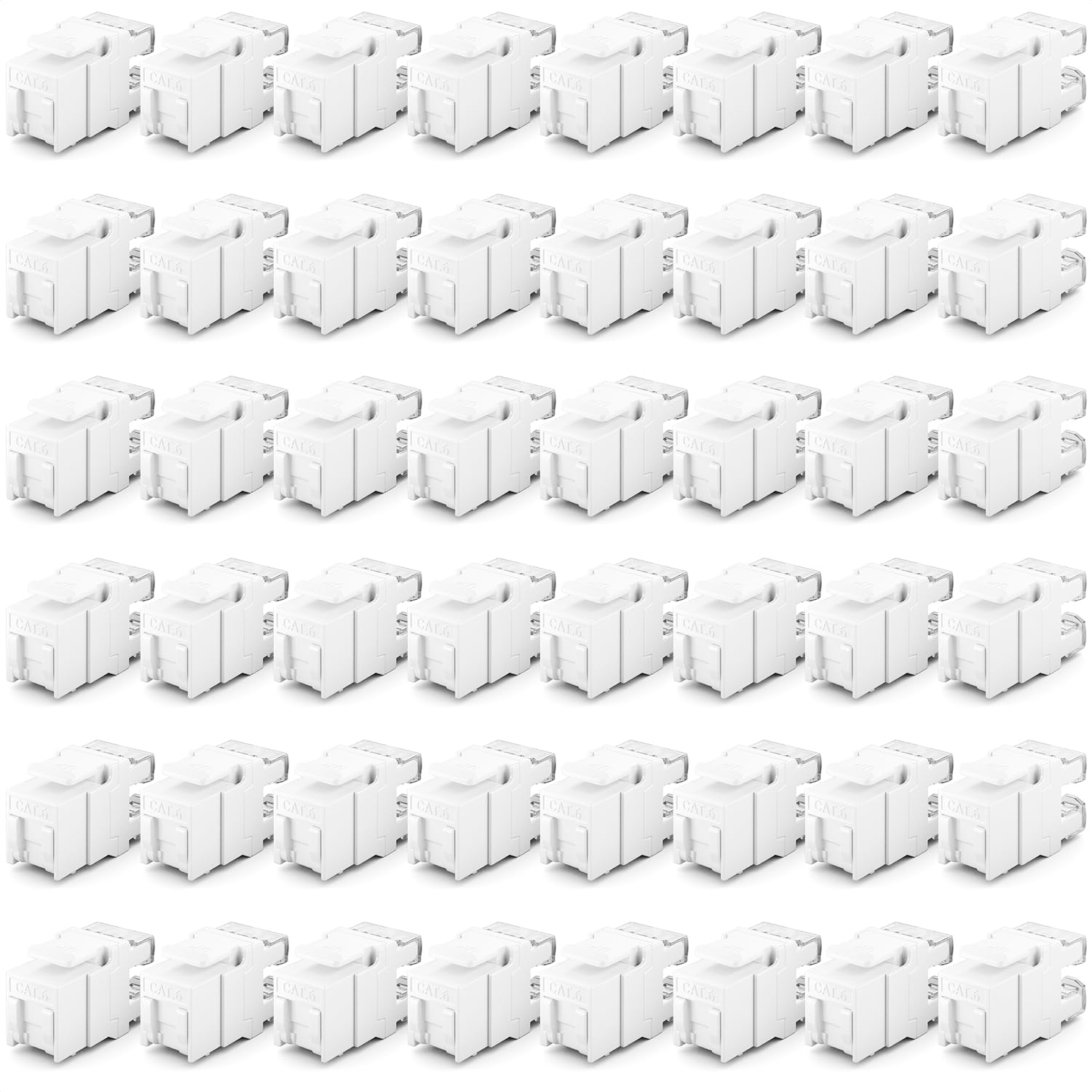 deleyCON Moduł Keystone Jack RJ45 CAT6 (Zestaw 48 Sztuk) do Kabli LAN - 1 Gbit/s - T568A/T568B, AWG 23-26 UTP - Tworzywo Sztuczne - do Patchpanelu, Gniazda Sieciowego - Biały