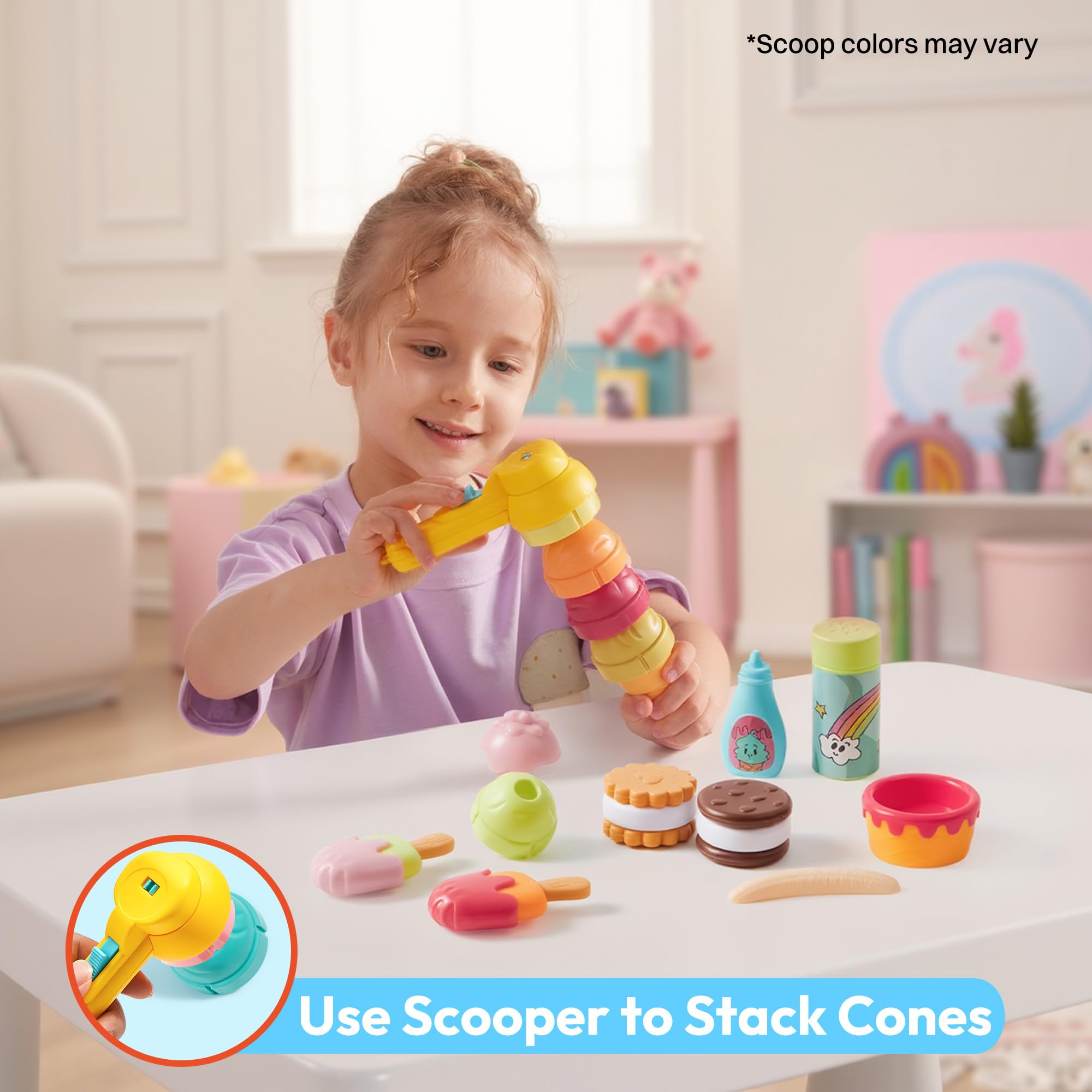 Ice Cream Play Food Pretend Toy for Role Play, Play Kitchen Accessories, Christmas Preschool Gifts for Girls Boys Kids Toddlers 3+