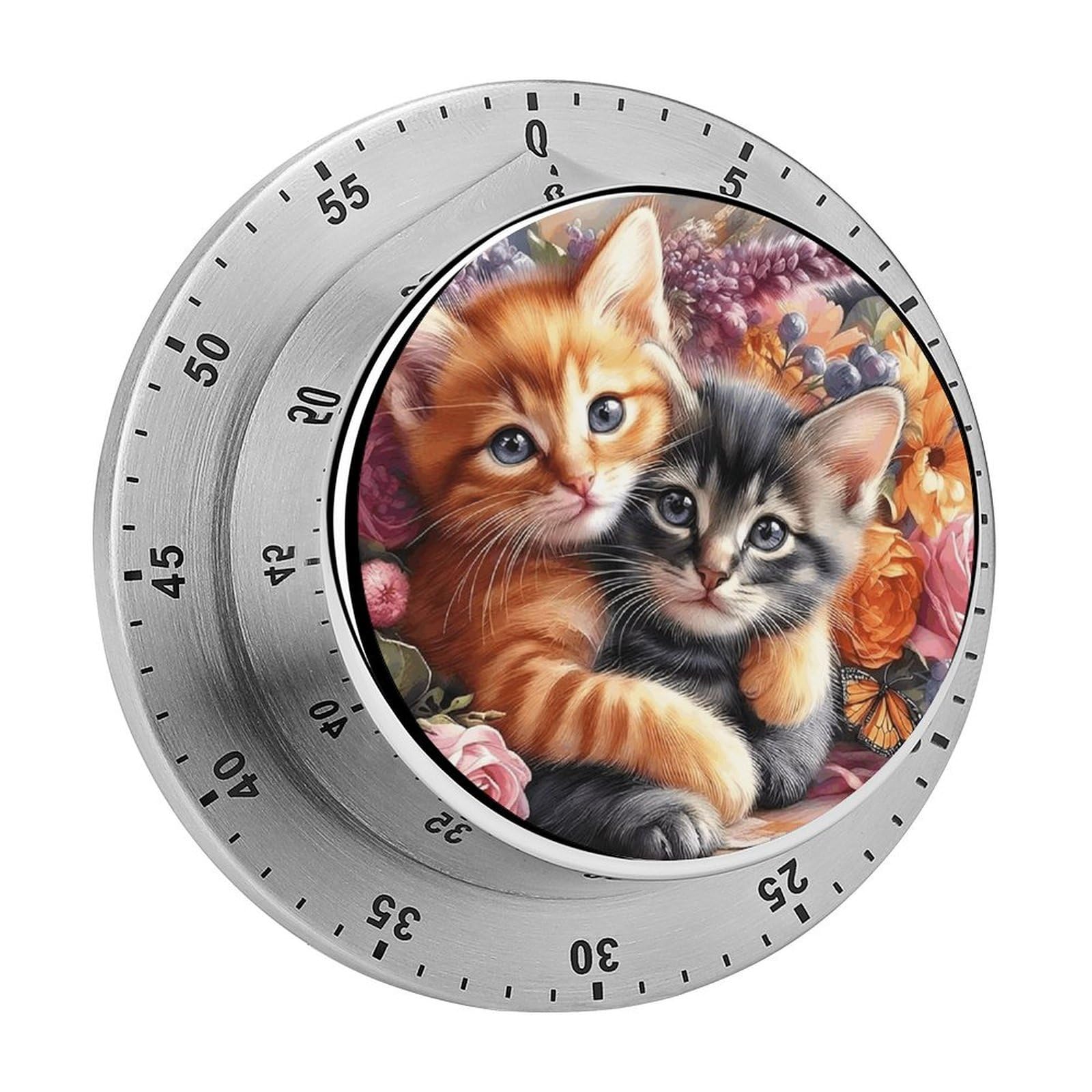 Cats in The Flowerbed Kitchen Timer for Cooking Chef Cooking Magnetic Timer Loud Alarm Mechanical Desk Stainless Countdown Reminder