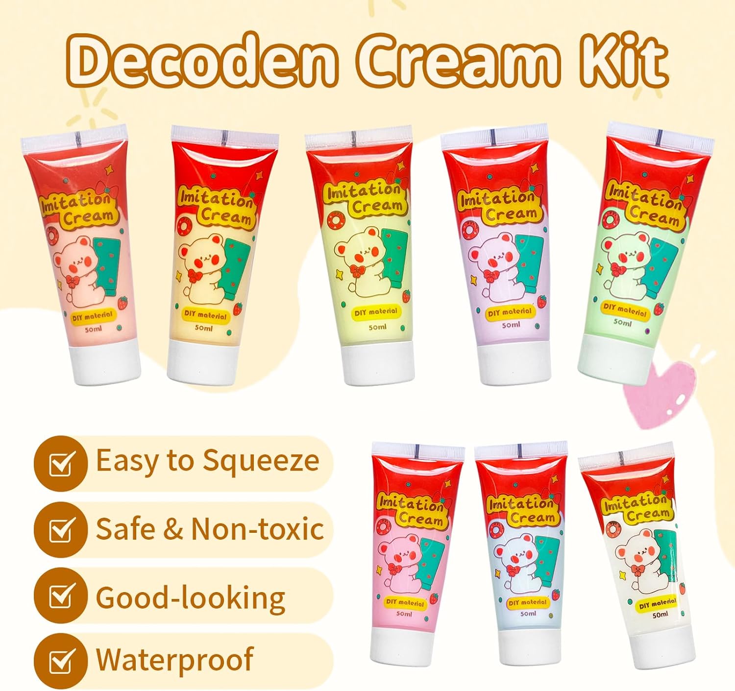 16 Colors Decoden Cream Kit, Fake Whipped Cream Glue Clay, Decoden Phone Case Kit, Suitable for DIY Crafts and Phone Case Accessories Decoration