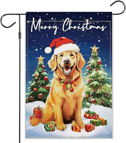 Golden Retriever - Bandera de jardín de Navidad para perros de 12 x 18 pulgadas, bandera de jardín de invierno de doble cara para exteriores,
