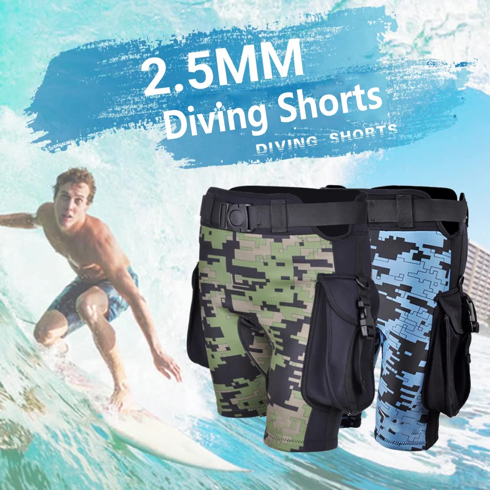 Pantaloncini da immersione mimetici in neoprene da 2,5mm, muta elastica regolabile per uomo e donna, pantaloncini per attrezzatura subacquea ispessiti,per lo snorkeling e il surf