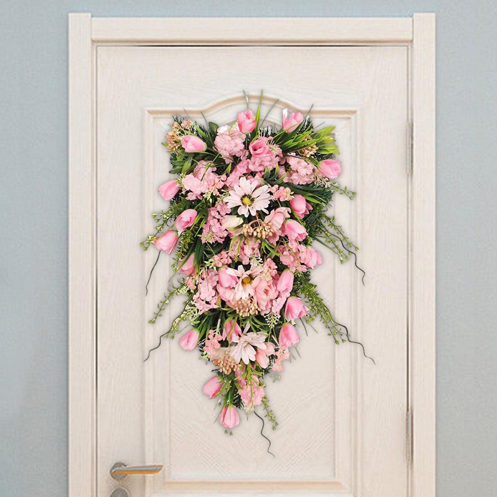 Teardrop Swag Kunstvolle Blumengirlande Fensterdeko Begrünter Haustürkranz PVC Material für Hochzeit Feier Geschenk Wohnzimmer, ROSA