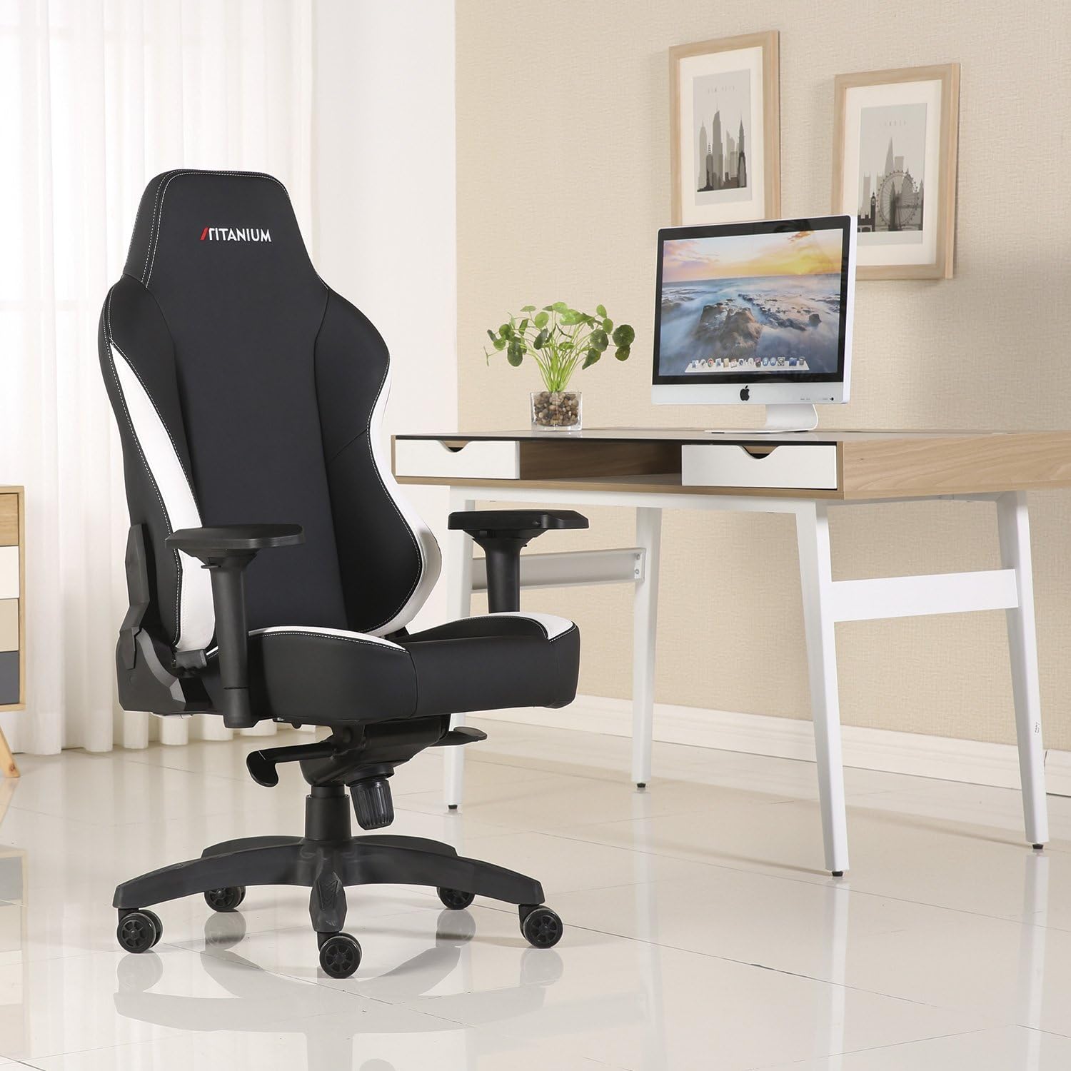 boulies Racing Chair with Multi-functional Mechanism Titanium Serise Master Edition (Black&White, PU)