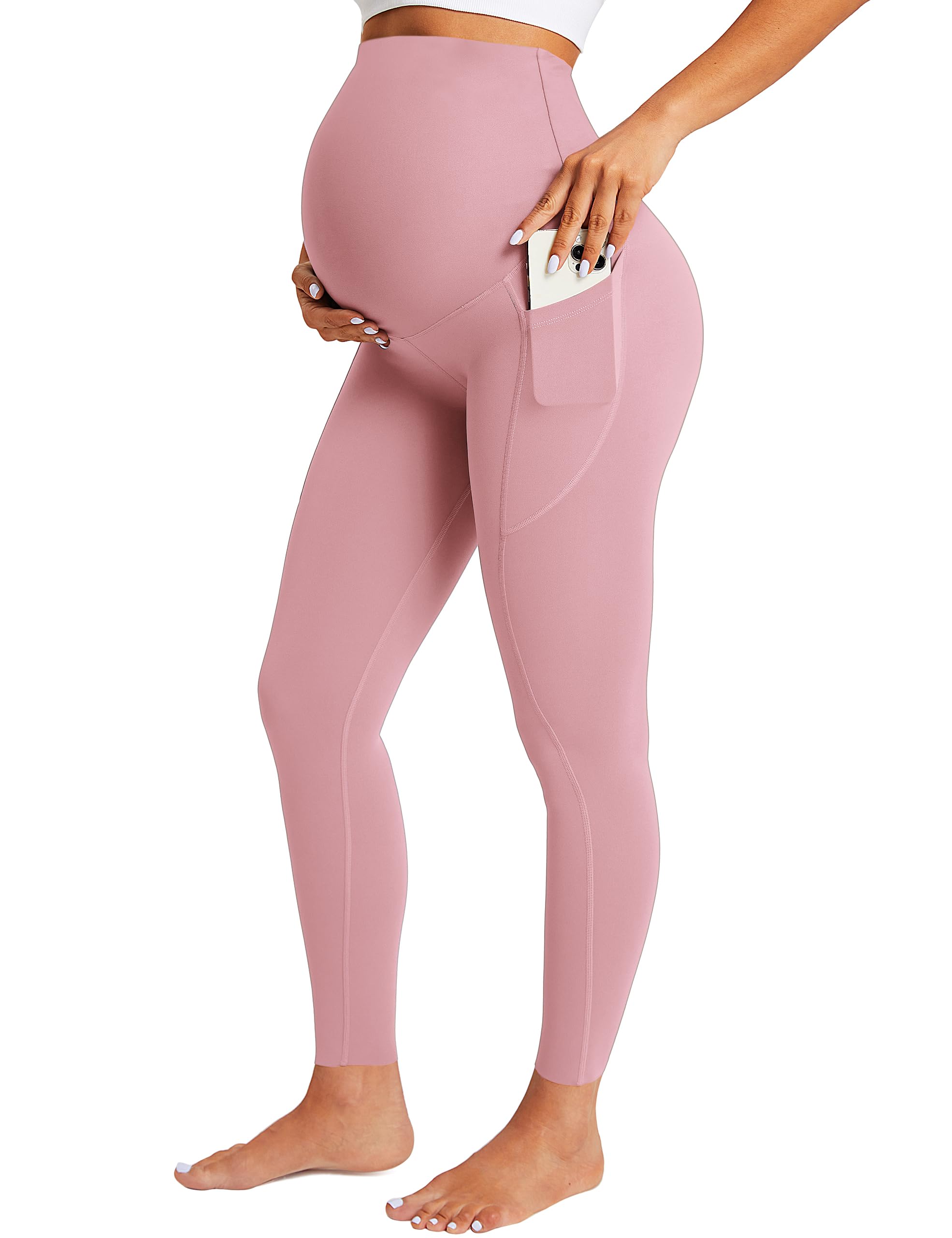 BAYDI Nudi Damen Umstandsleggings mit Taschen Blickdichte Lange Schwangerschaftsleggings High Waist Umstandshose Damen Weich elastisch Schwangerschaftshose