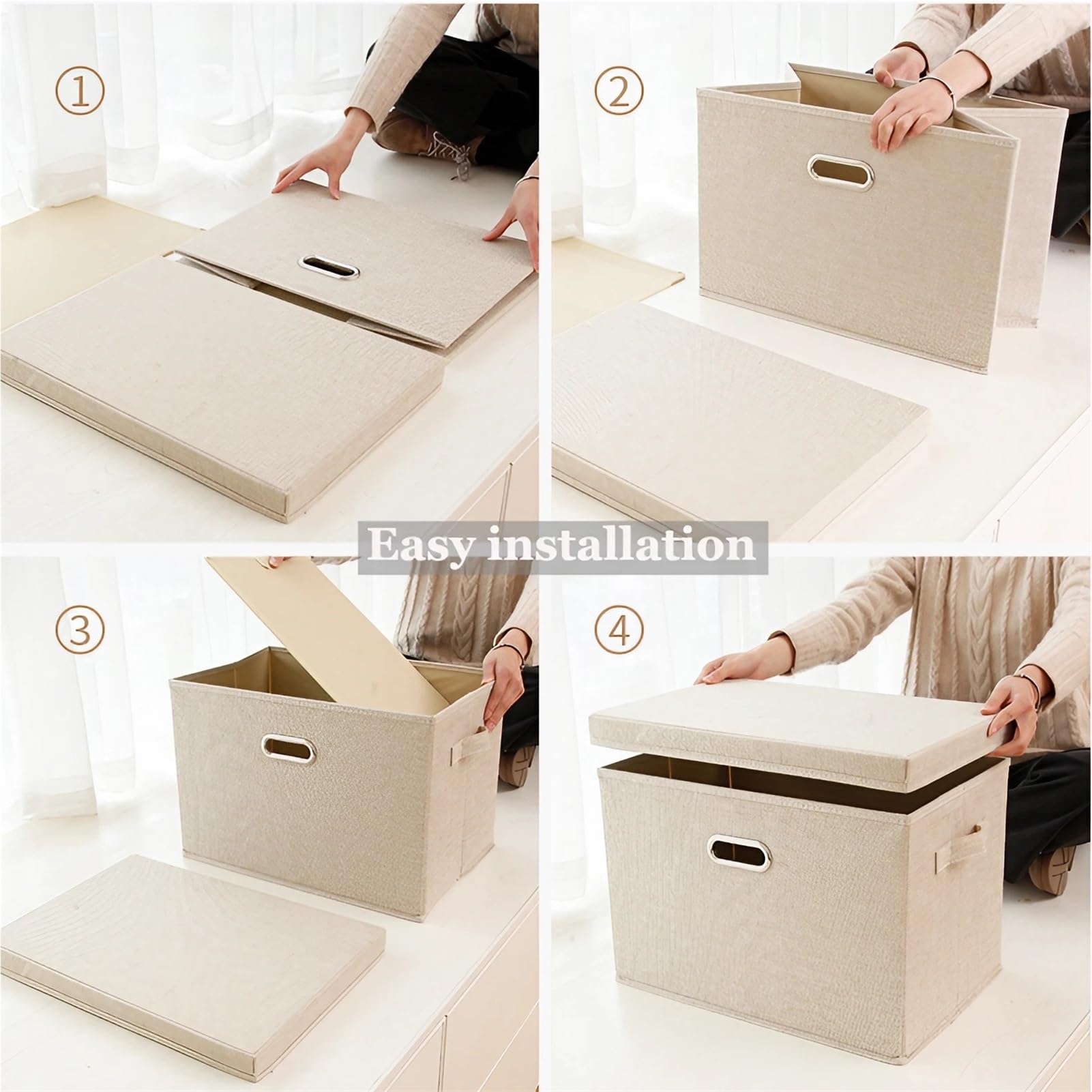 Cajas de Almacenamientos con Tapas, Organizador de Armario Plegable Apilable de Tela/Green/50 * 35 * 31Cm