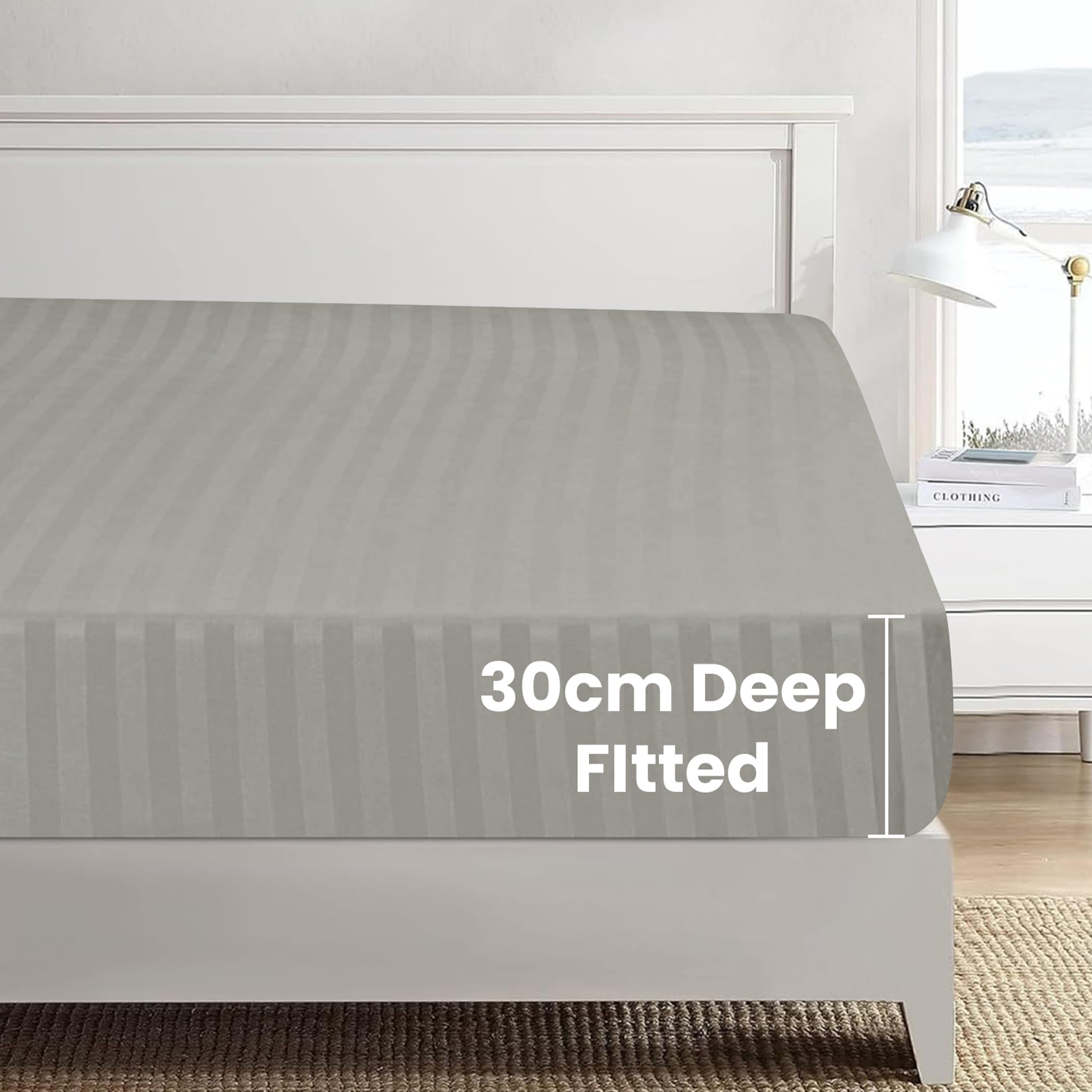 My home store Grey Double Duvet Cover Set 4 Pcs Satin Stripe Duvet Covers Soft Brushed Microfiber Bedding Set including Fitted Sheet 30 CM Deep & 2 Pillowcases - Image 3