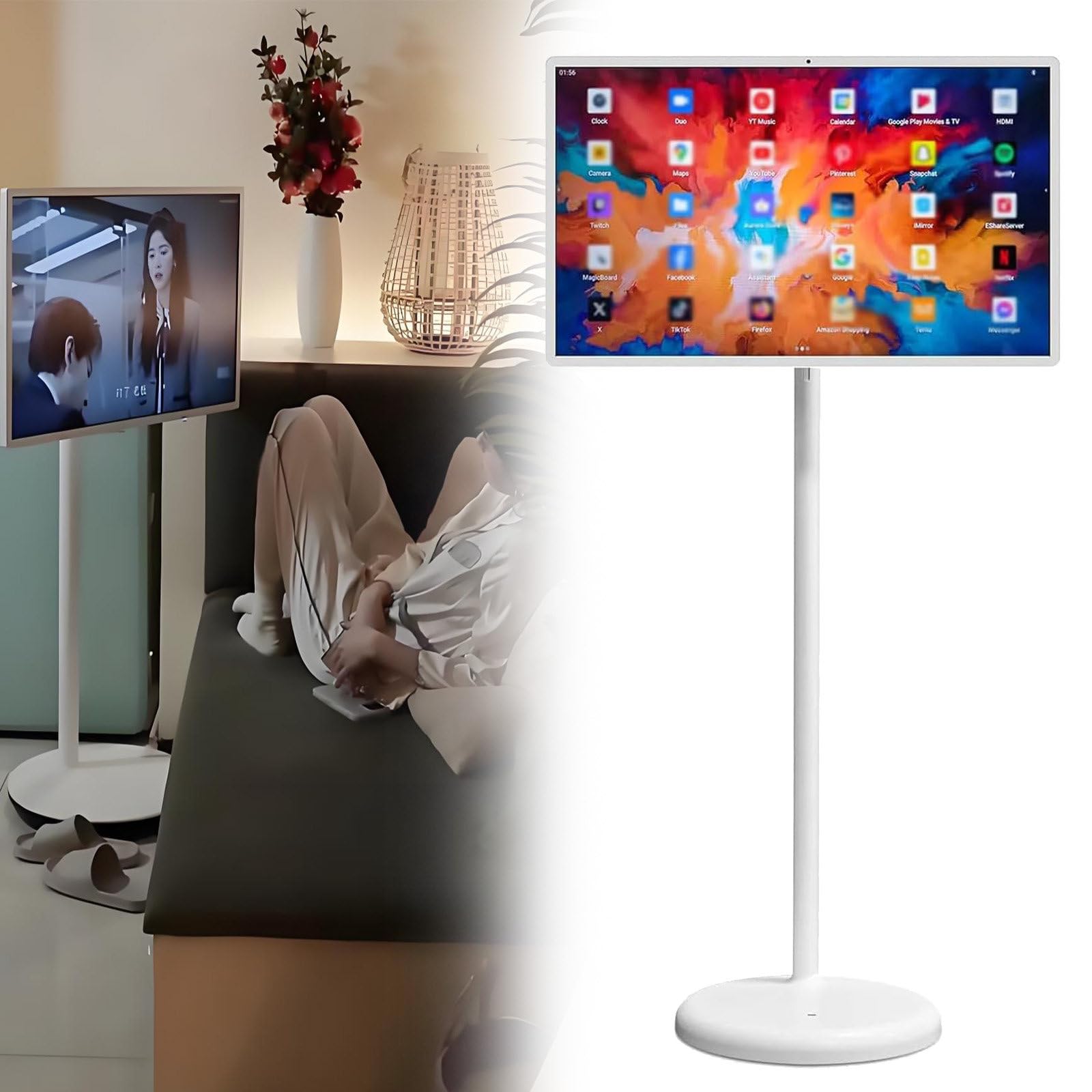 Televisor Portátil De 27 Pulgadas Con Todas Las Funciones | Integra Tv/Ordenador/Tableta/Altavoz En Un Solo Dispositivo,Aire Libre Y Compatible Con Duplicación De Pantalla Inalámbrica 8+128GB