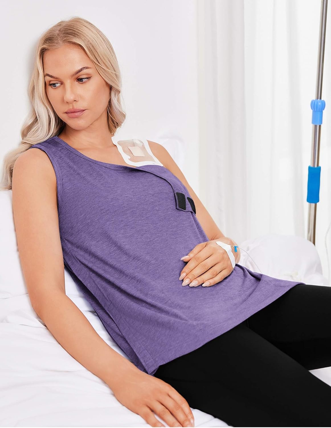 Deyeek Unisex Post Surgery Shirts Shoulder Mastectomy Recovery Tank Tops with Drain Pockets Adaptive Rotator Cuff Magic Tape - Image 5